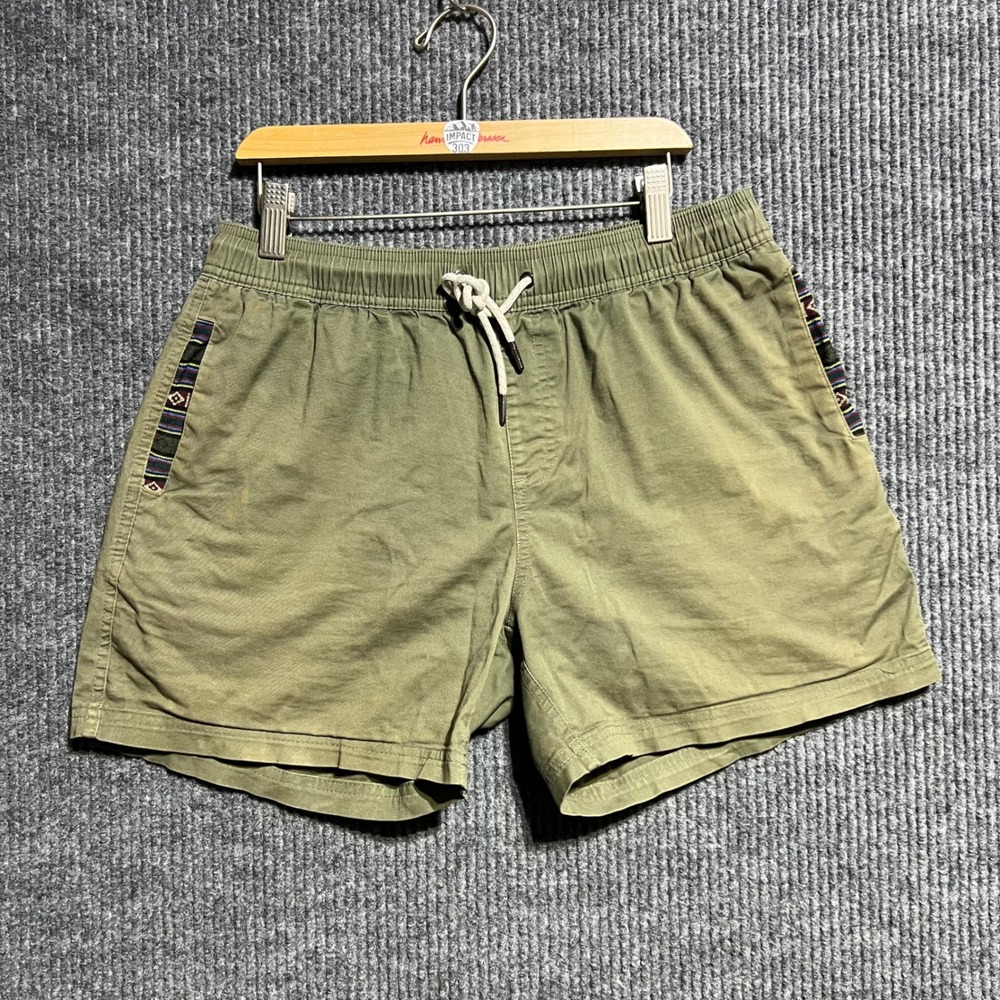 Wowie Shorts Mens Medium Olive Green Southwestern Trim Elastic Waist Drawstring